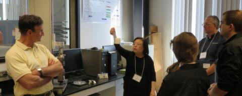 Professor Yaning Li demonstrating 3D printed samples