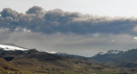 mountain landscape with smoke