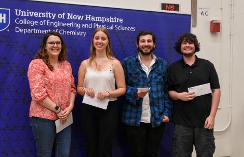 Prof. Brittany White-Mathieu, Elisabeth Gotschlich, Nick Mixon and Connor Foley at the 2024 Chemistry Awards Ceremony