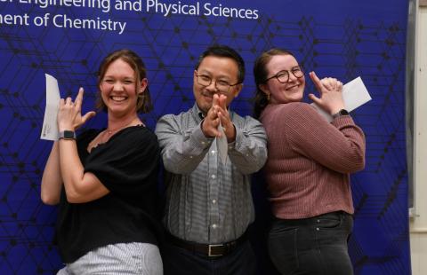 Gonghu Li, Emily Andrews and Allison St. John at the 2024 Chemistry Awards Ceremony