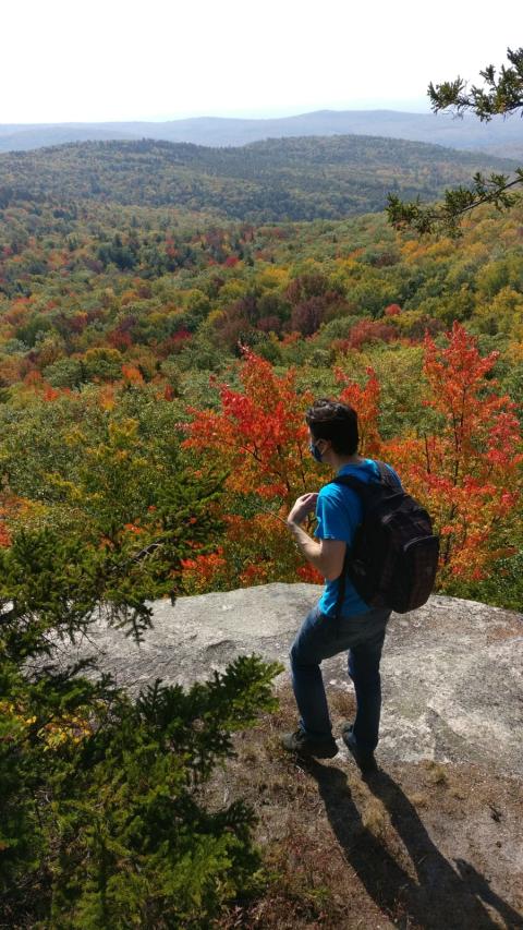 Prof. Foucart hiking on Copple Crown mountain, south of Winnipesaukee