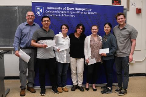 Glen Miller, Qian Liu, Fran Gomez, Zahraa Albeshir, Sarah Bramlitt Harris, Yingling Lai and Patrick Strobel at the 2024 Chemistry Awards Ceremony
