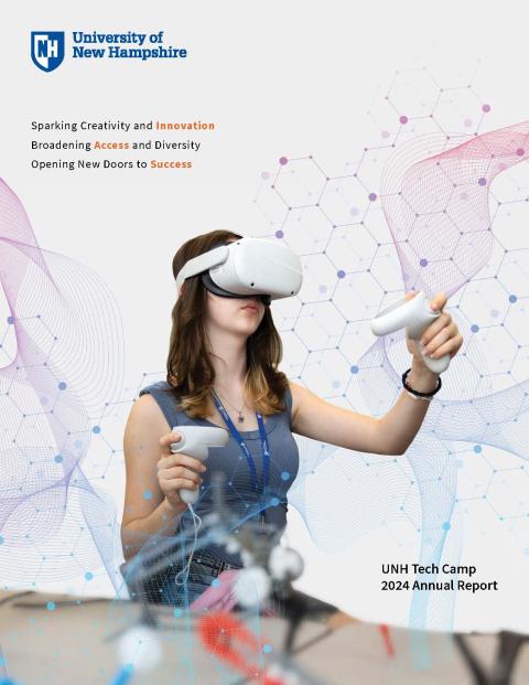 Cover of the 2024 Tech Camp Annual Report - Shows a camper using a VR headset.