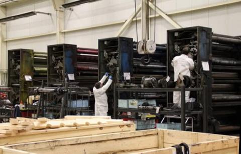 A 4-unit C700i printing press undergoing refurbishment in Durham plant