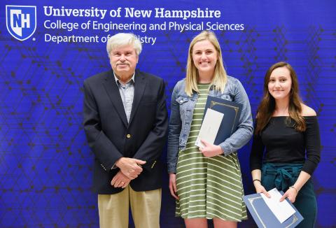 Dr. Martin Saltzman presents the Paul Jones Scholarship to Amanda Gaudreault and Amina Gusic