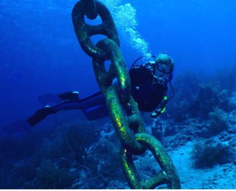 Diver Lori, Ship’s Anchor Chain, Bonaire, NA